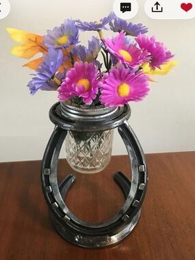 Rustic Horseshoe Mason Jar Flower Holder - Decorative Vase